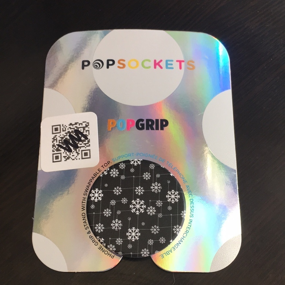 PopSocket Phone Grip White Snowflakes on Black